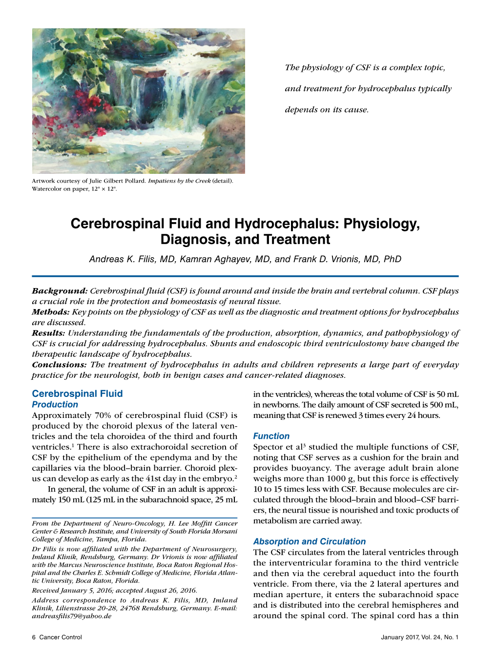 Cerebrospinal Fluid and Hydrocephalus: Physiology, Diagnosis, and Treatment Andreas K