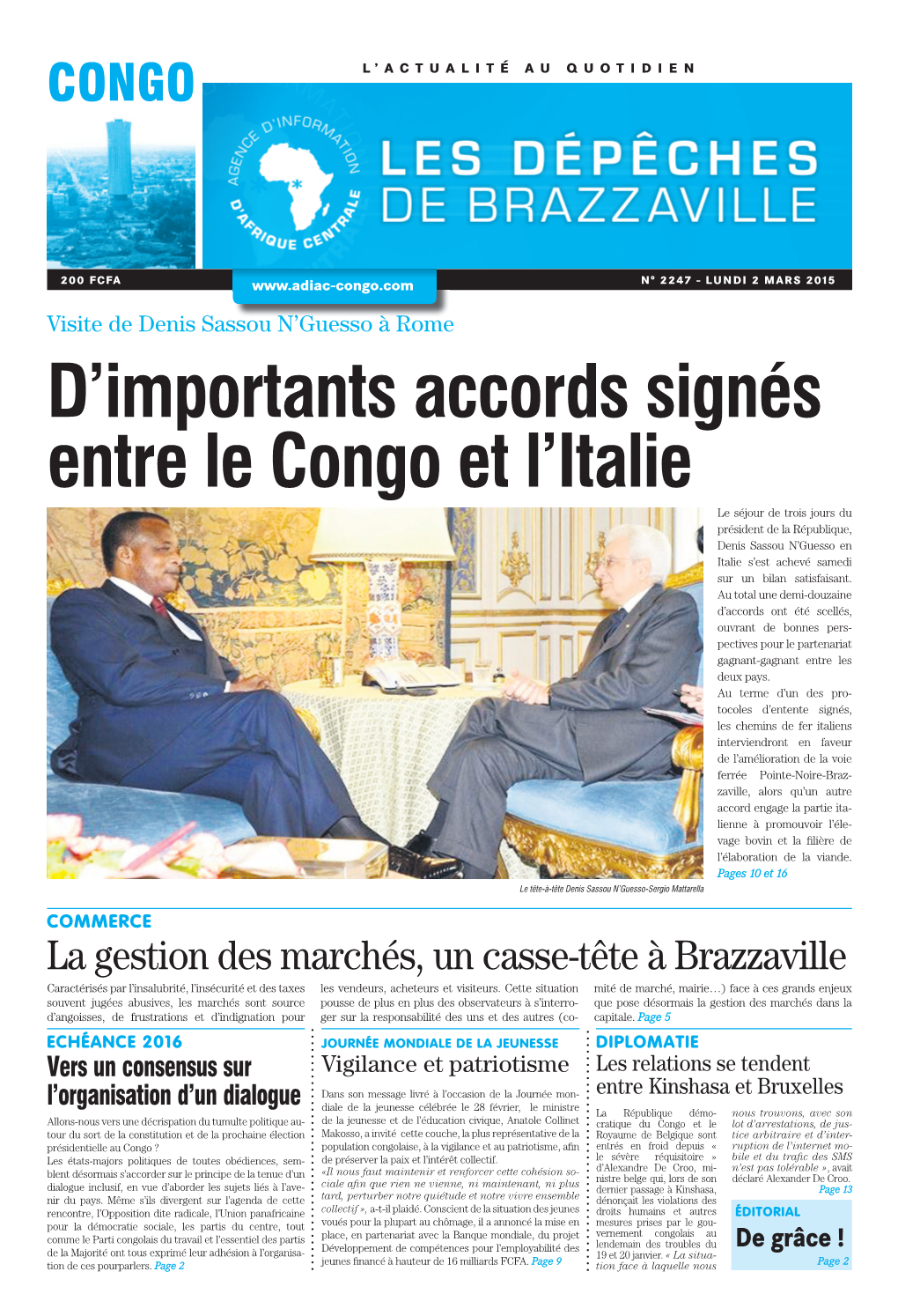 D'importants Accords Signés Entre Le Congo Et L'italie