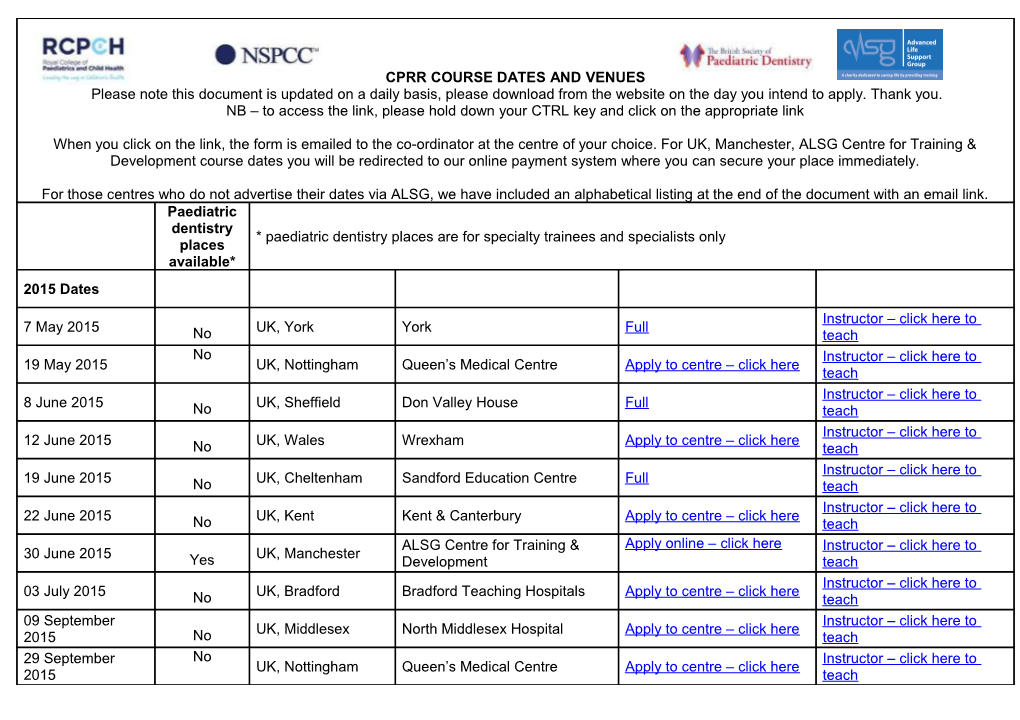 Apls Course Dates and Venues