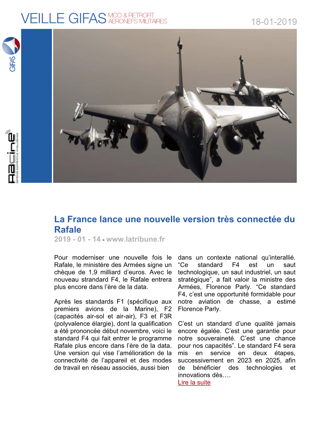 18-01-2019 La France Lance Une Nouvelle Version Très Connectée Du Rafale