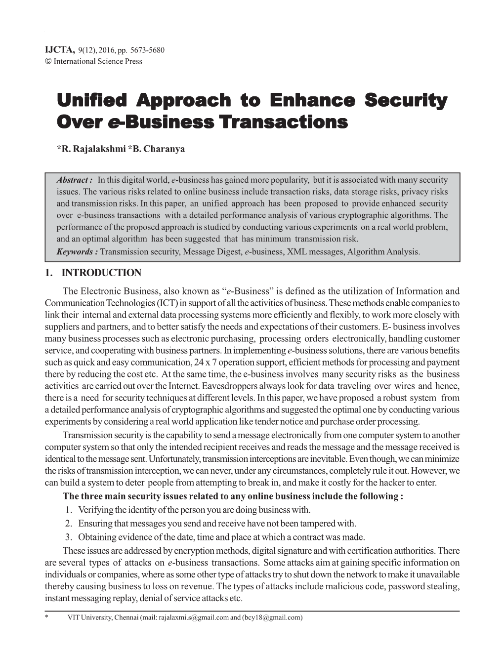 Unified Approach to Enhance Security Over E-Business -Business
