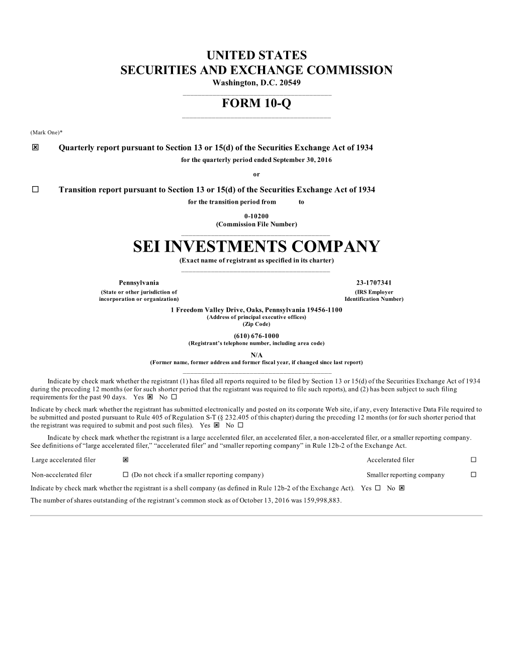 SEI INVESTMENTS COMPANY (Exact Name of Registrant As Specified in Its Charter) ______