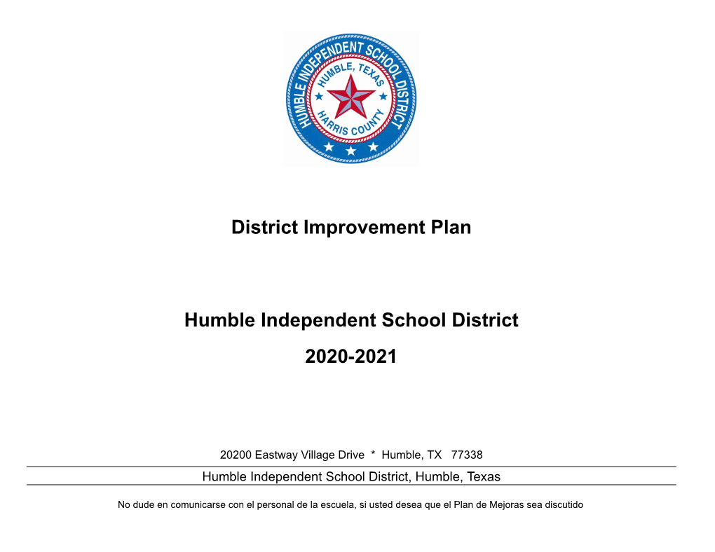 District Improvement Plan 2020-2021 Humble Independent School District