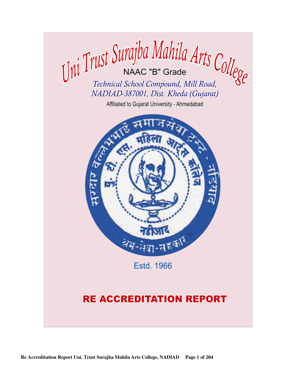 Re Accreditation Report Uni. Trust Surajba Mahila Arts College, NADIAD Page 1 of 204