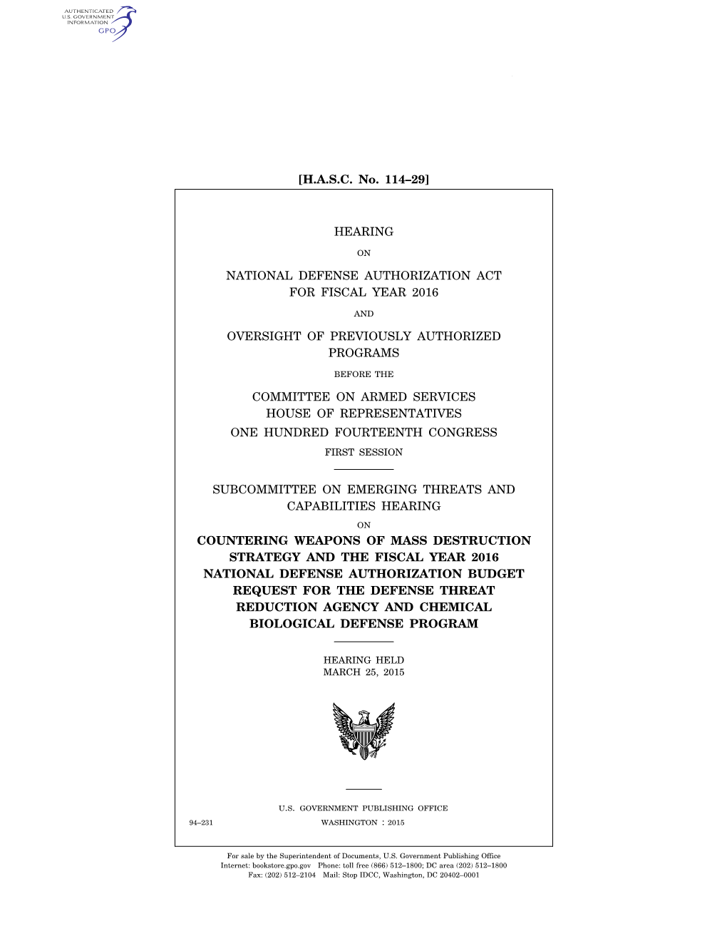 Hearing National Defense Authorization Act For