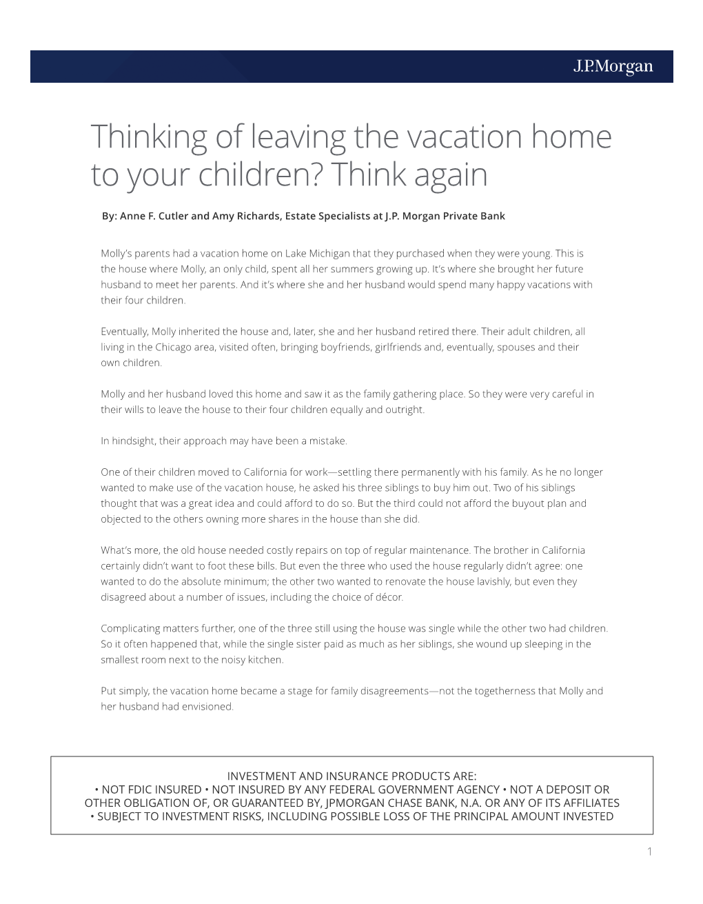 Thinking of Leaving the Vacation Home to Your Children? Think Again