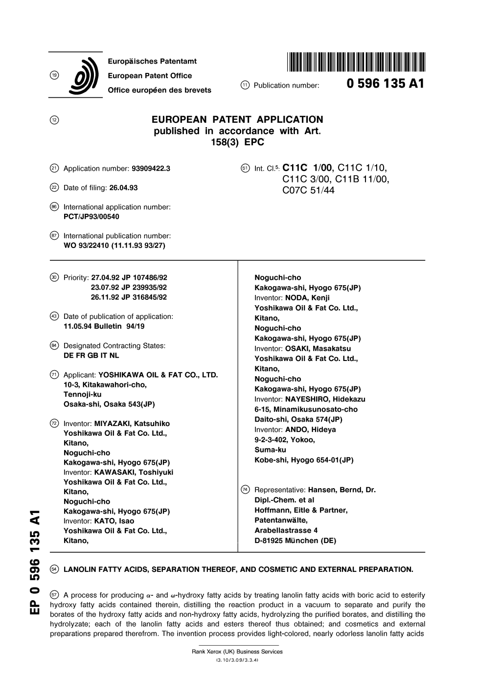 Lanolin Fatty Acids, Separation Thereof, and Cosmetic and External Preparation