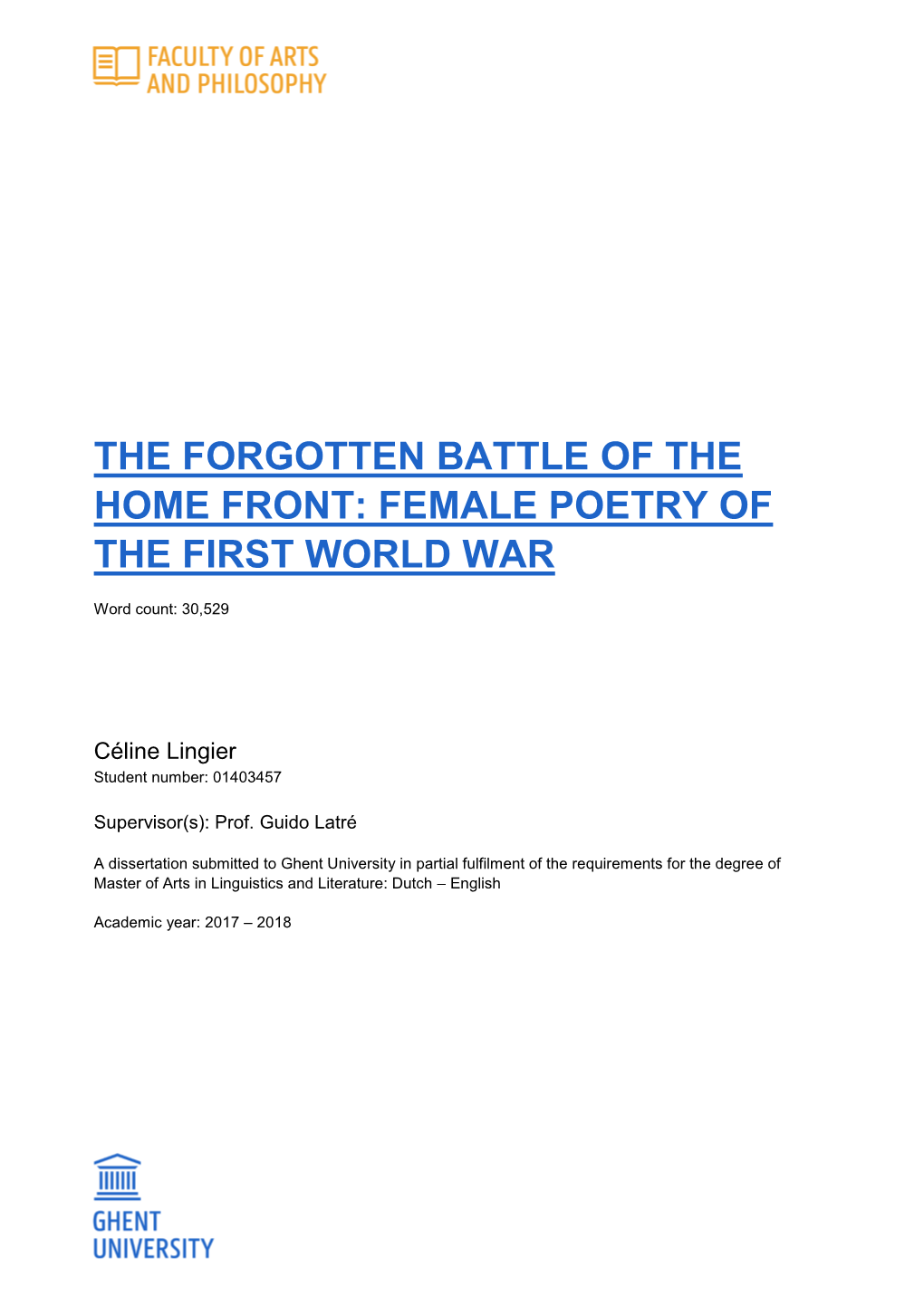 Female Poetry of the First World War