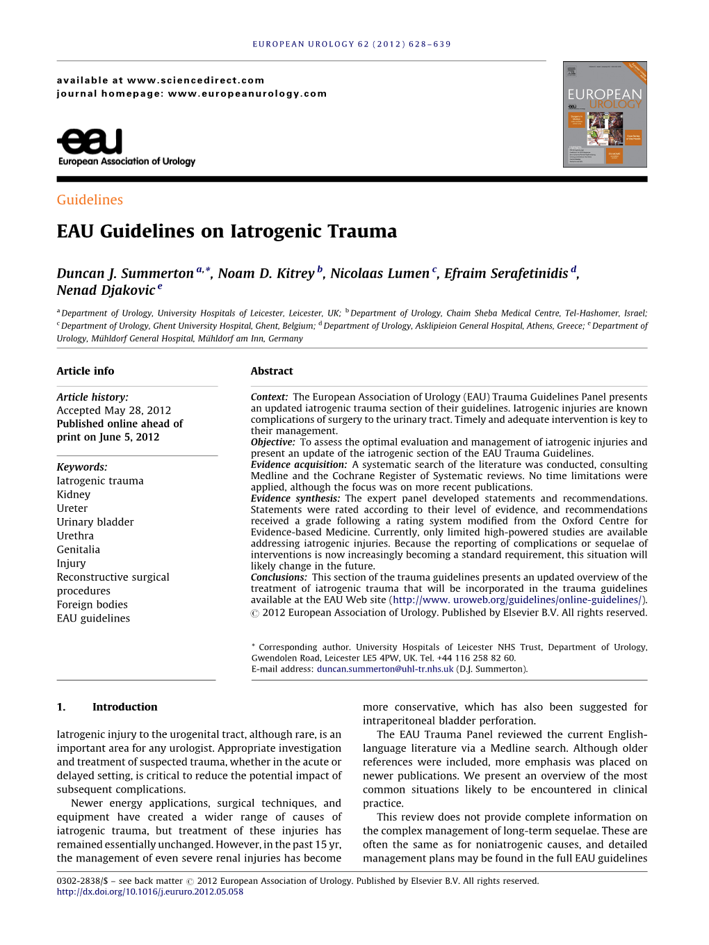 EAU Guidelines on Iatrogenic Trauma
