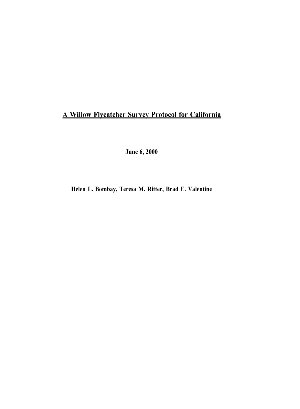 A Willow Flycatcher Survey Protocol for California