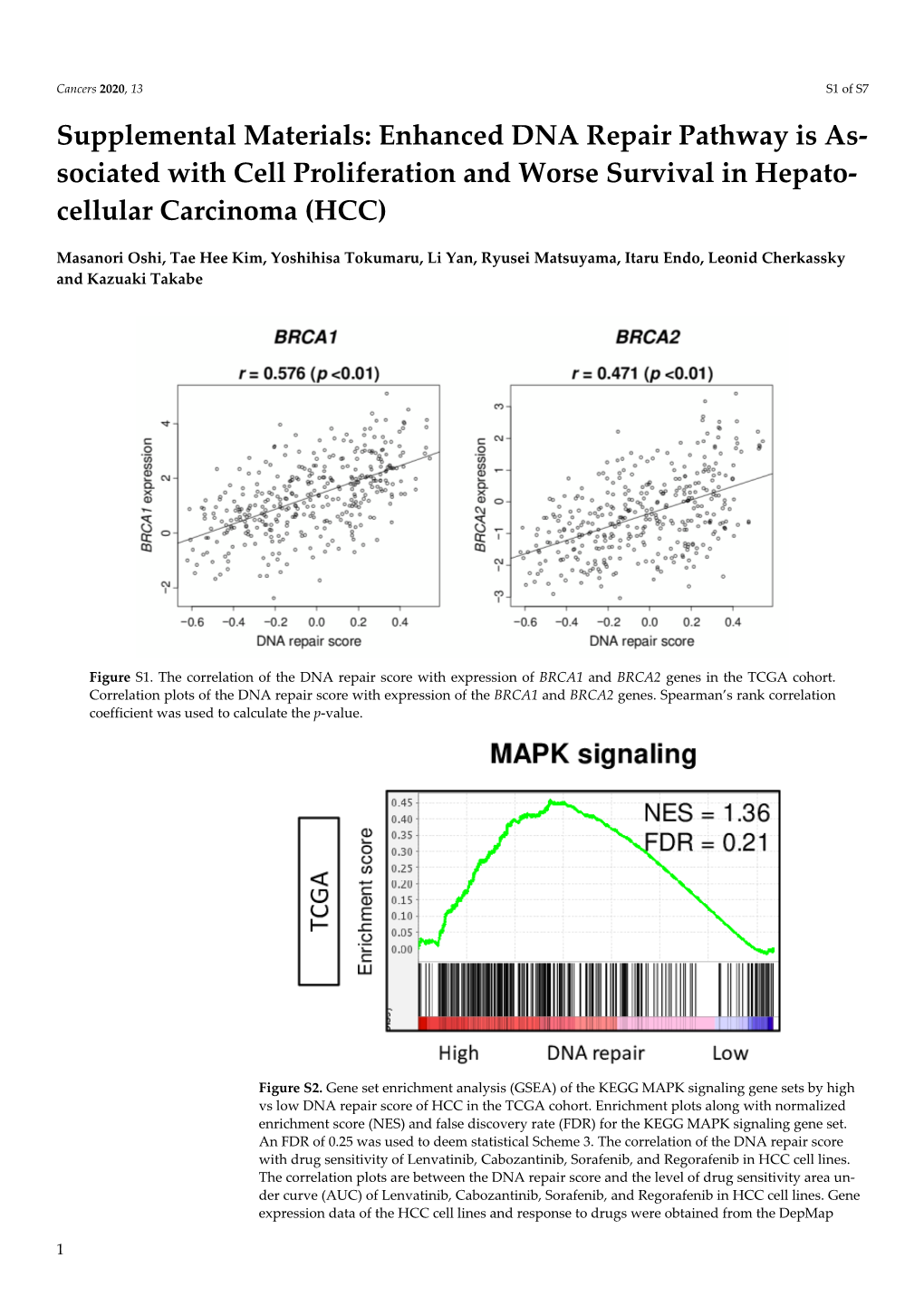 Enhanced DNA Repair Pathway Is As- Sociated with Cell Proliferation and Worse Survival in Hepato- Cellular Carcinoma (HCC)