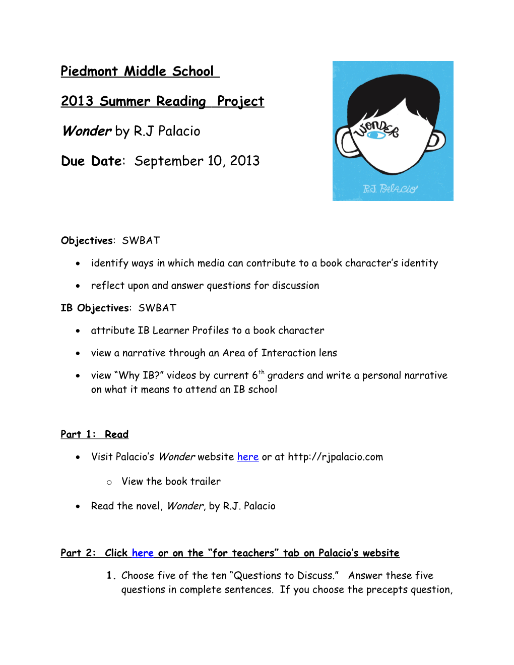 2013 Summer Reading Project