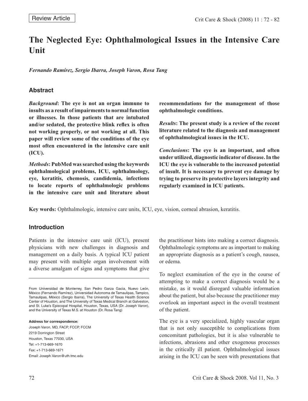 The Neglected Eye: Ophthalmological Issues in the Intensive Care Unit