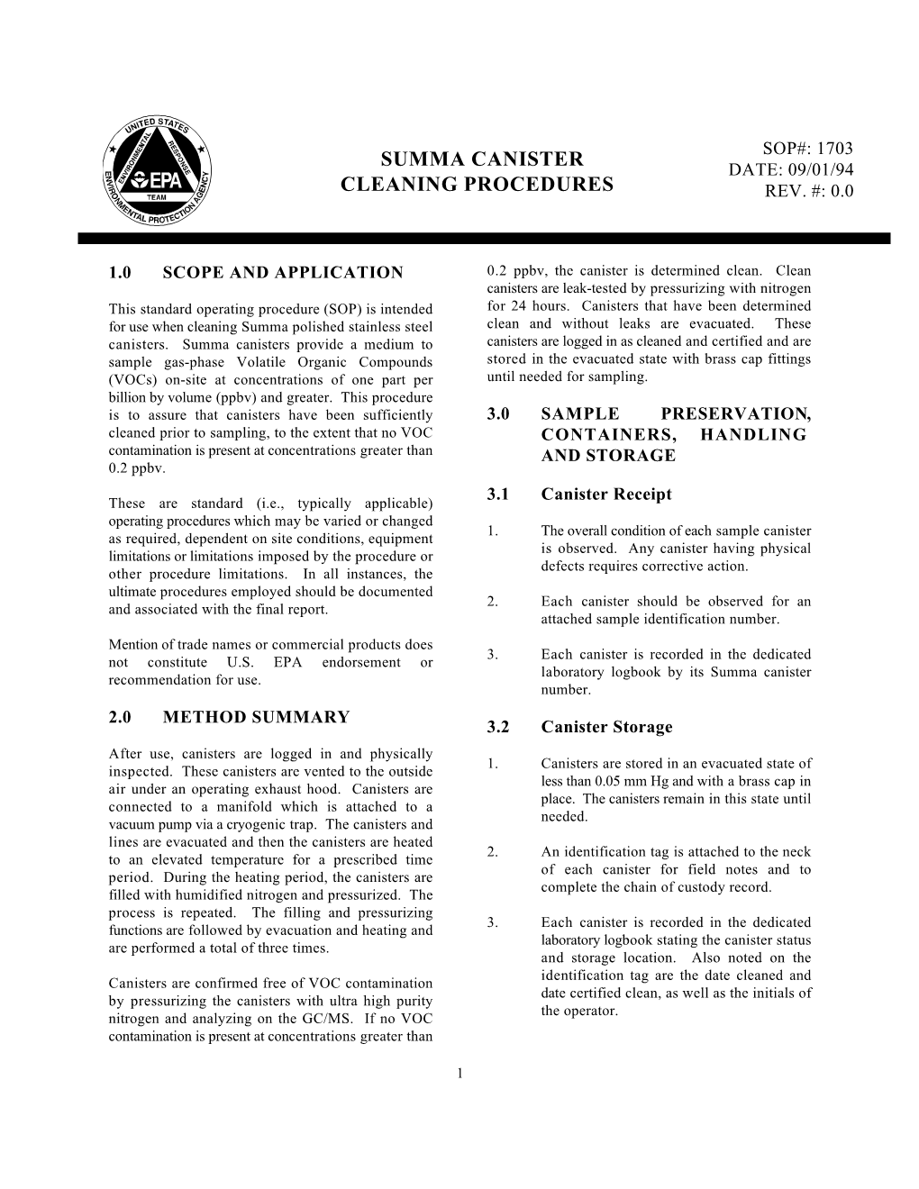 Summa Canister Cleaning Procedures