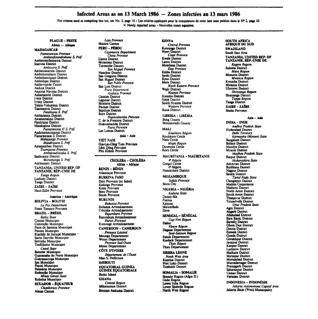 Infected Areas As on 13 March 1986 — Zones Infectées Au 13 Mars 1986