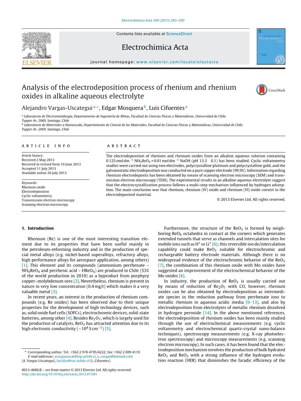 Analysis of the Electrodeposition Process of Rhenium and Rhenium