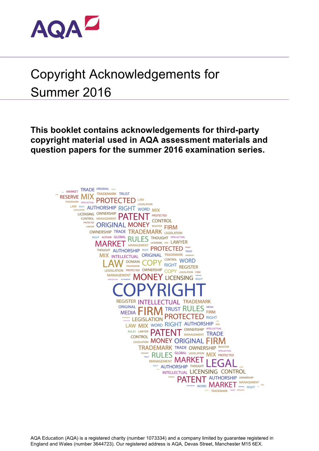 Copyright Acknowledgements for Summer 2016
