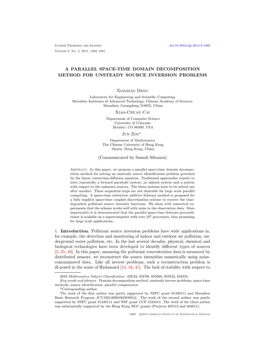 A Parallel Space-Time Domain Decomposition Method for Some