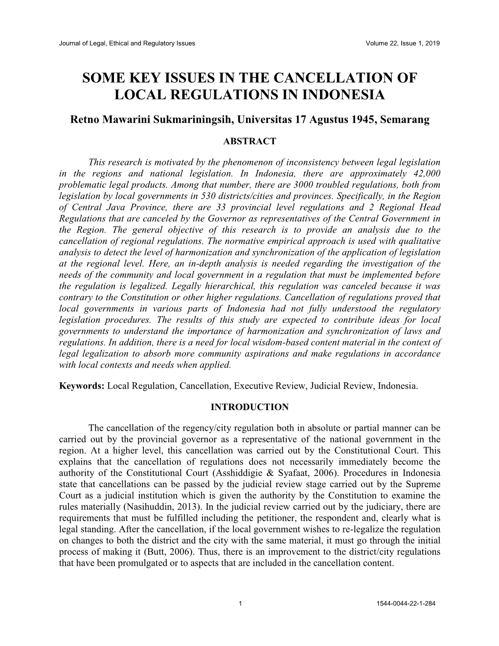 Some Key Issues in the Cancellation of Local Regulations in Indonesia
