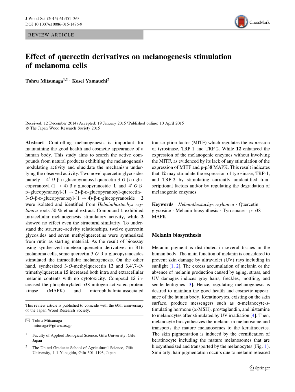 Effect of Quercetin Derivatives on Melanogenesis Stimulation of Melanoma Cells