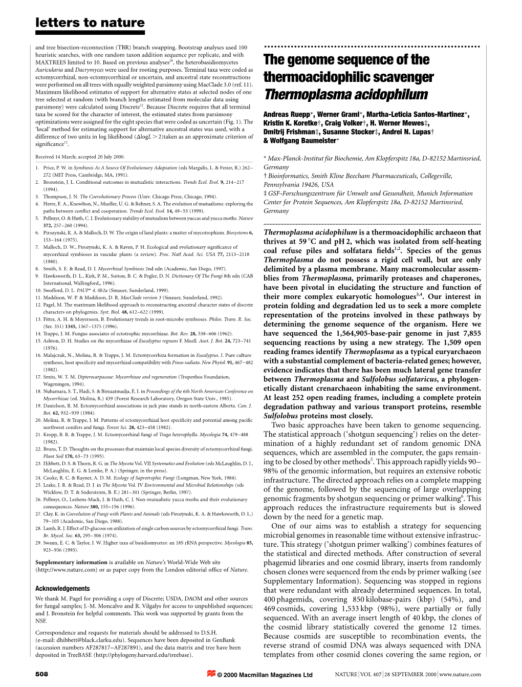 The Genome Sequence of the Thermoacidophilic Scavenger