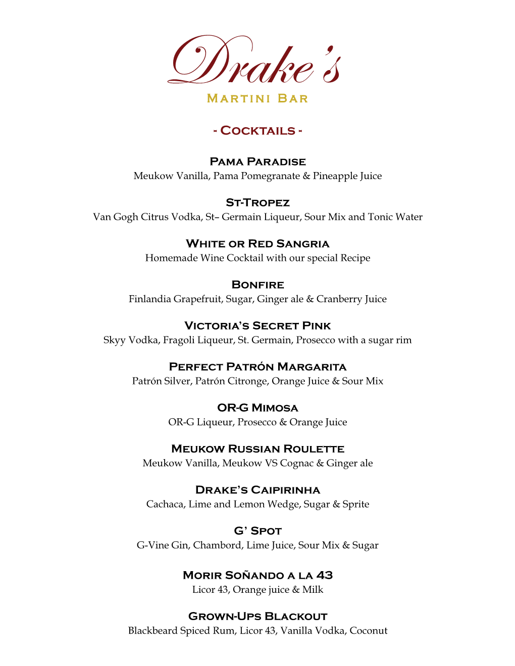 Drake's Menu 2014