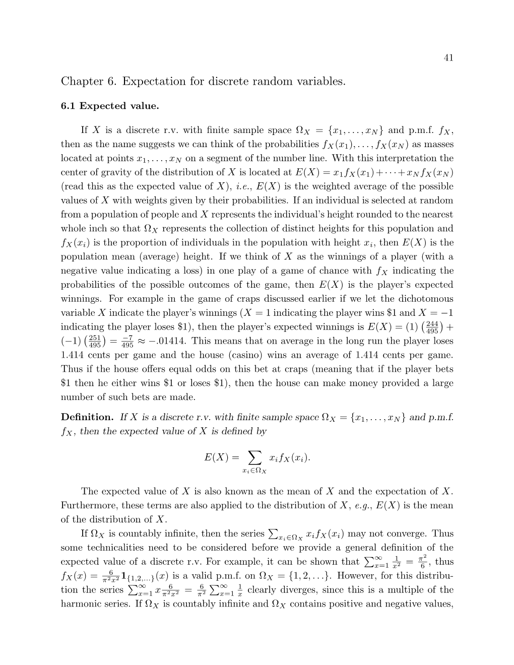 Chapter 6. Expectation for Discrete Random Variables