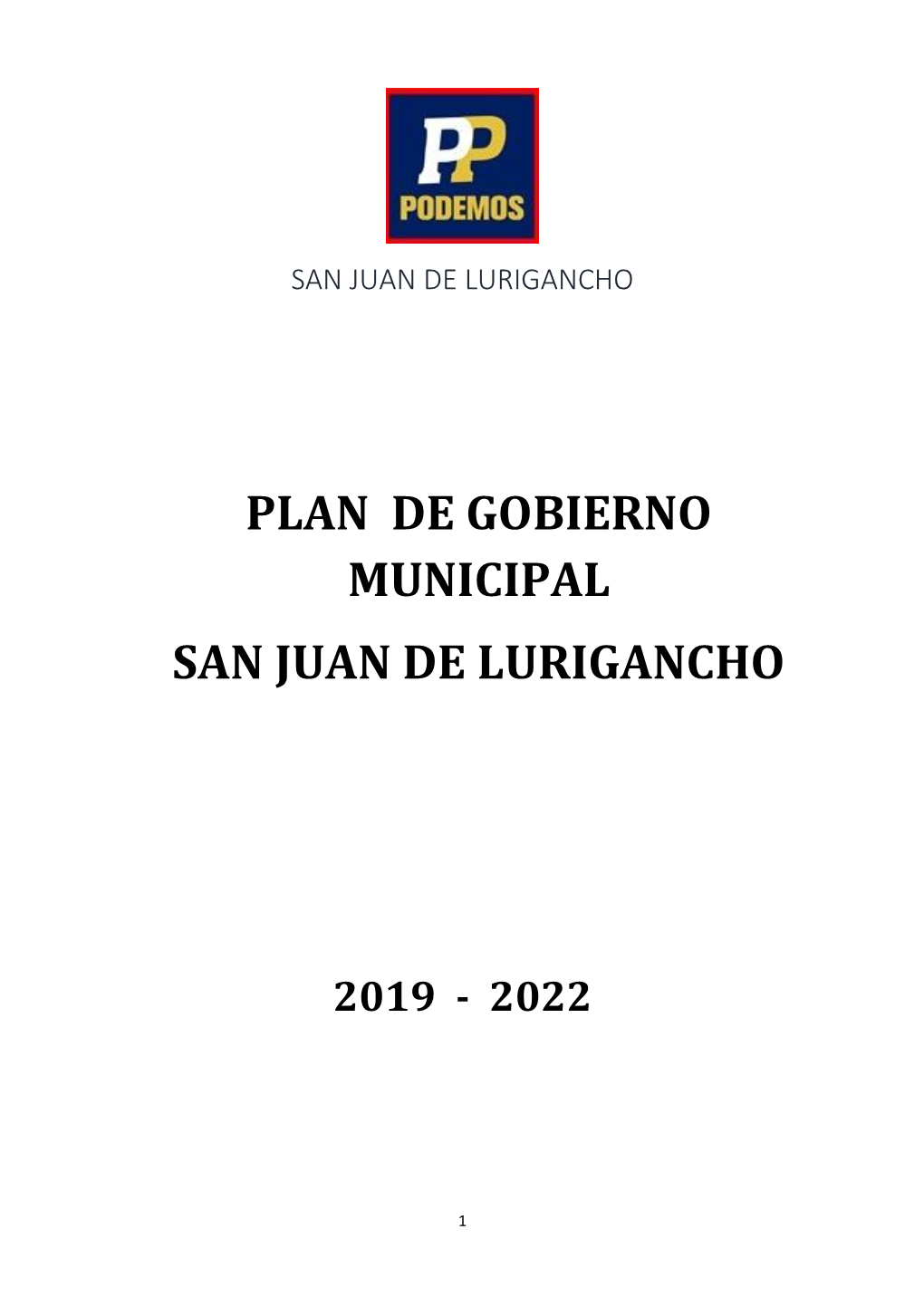 Plan De Gobierno Municipal San Juan De Lurigancho