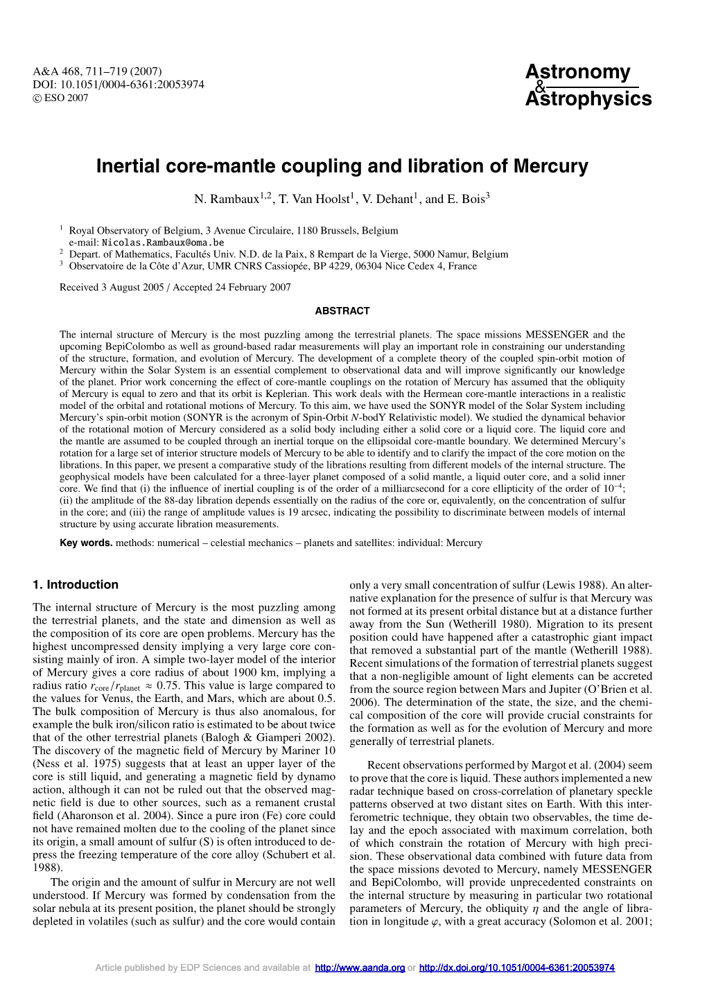 Inertial Core-Mantle Coupling and Libration of Mercury