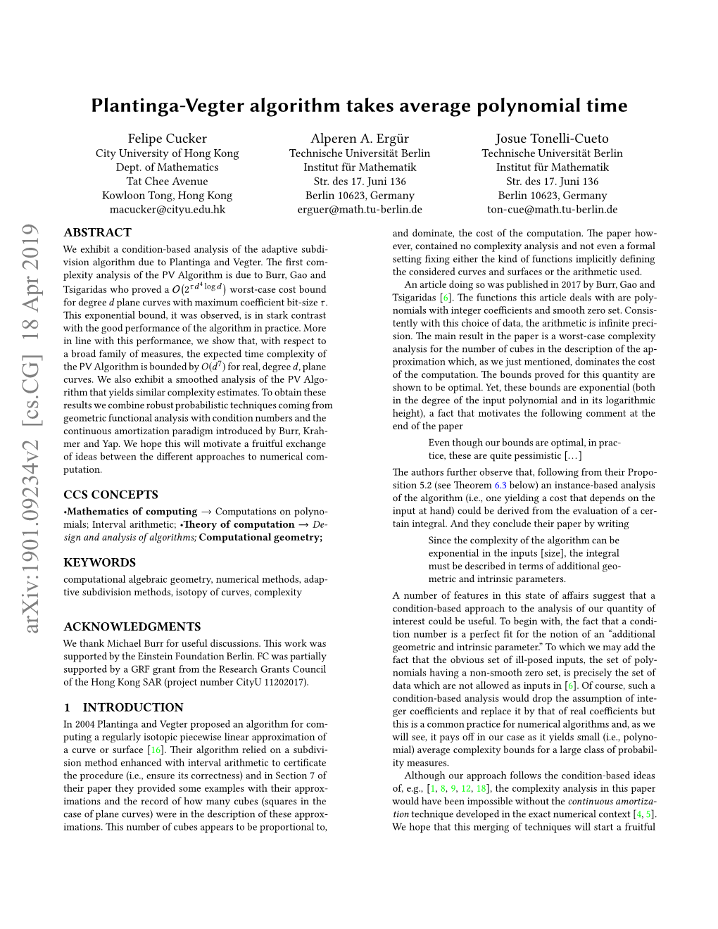 Plantinga-Vegter Algorithm Takes Average Polynomial Time , , and Relies on Techniques That Are Only Useful for Gaussian Mea- 3.2 Average and Smoothed Complexity Sures