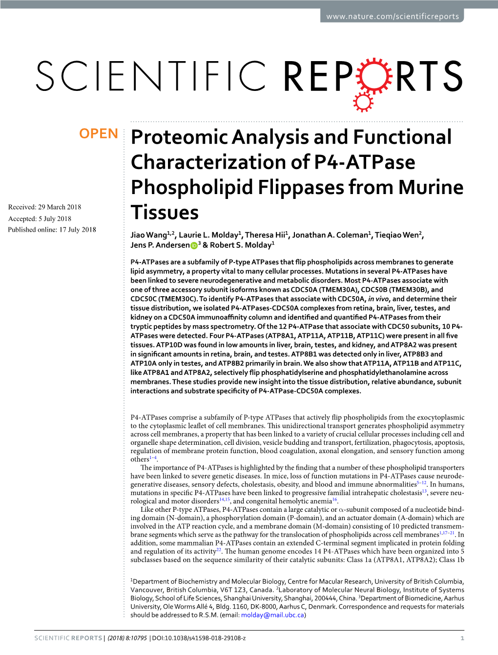 Proteomic Analysis and Functional Characterization of P4-Atpase