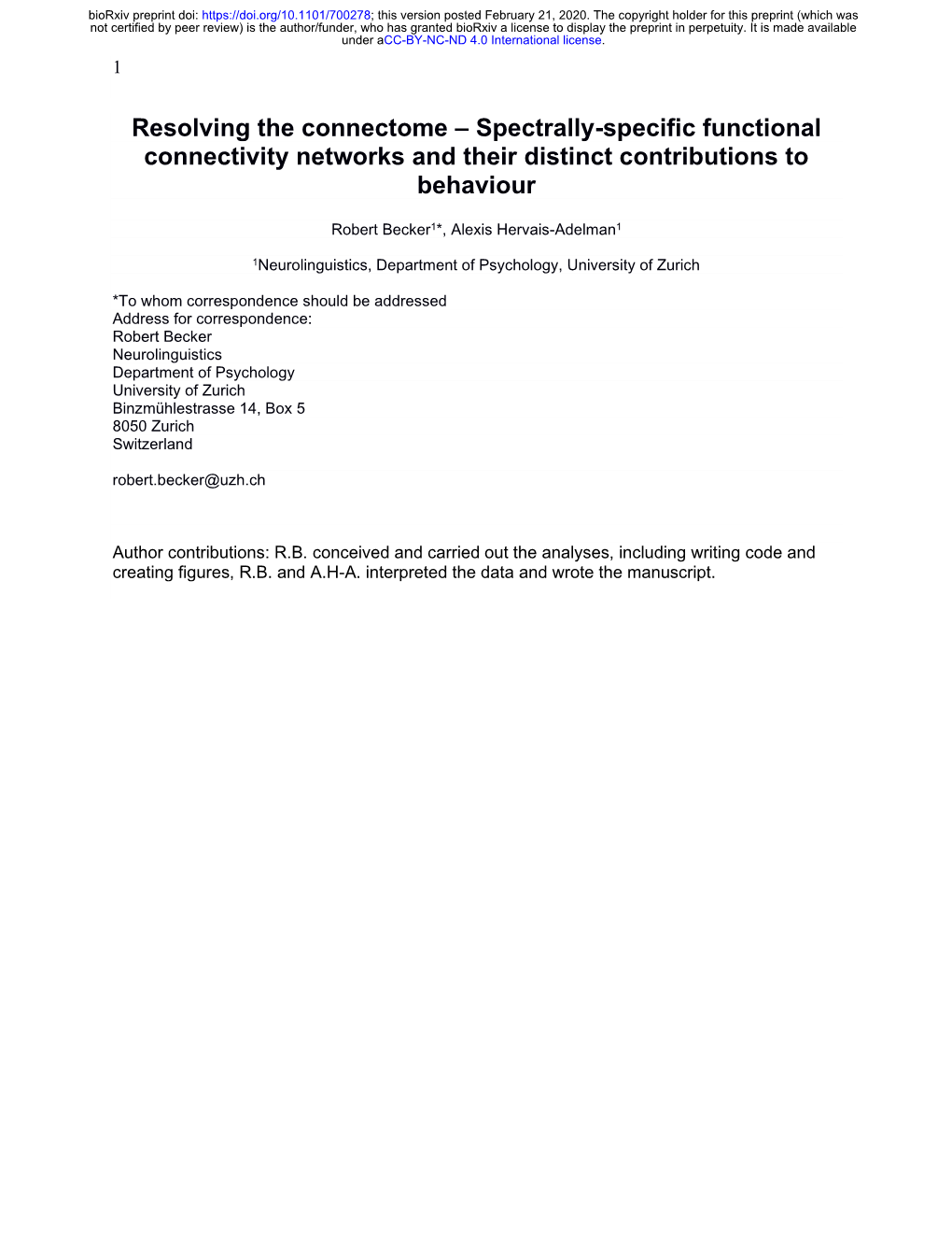 Spectrally-Specific Functional Connectivity Networks and Their Distinct Contributions to Behaviour