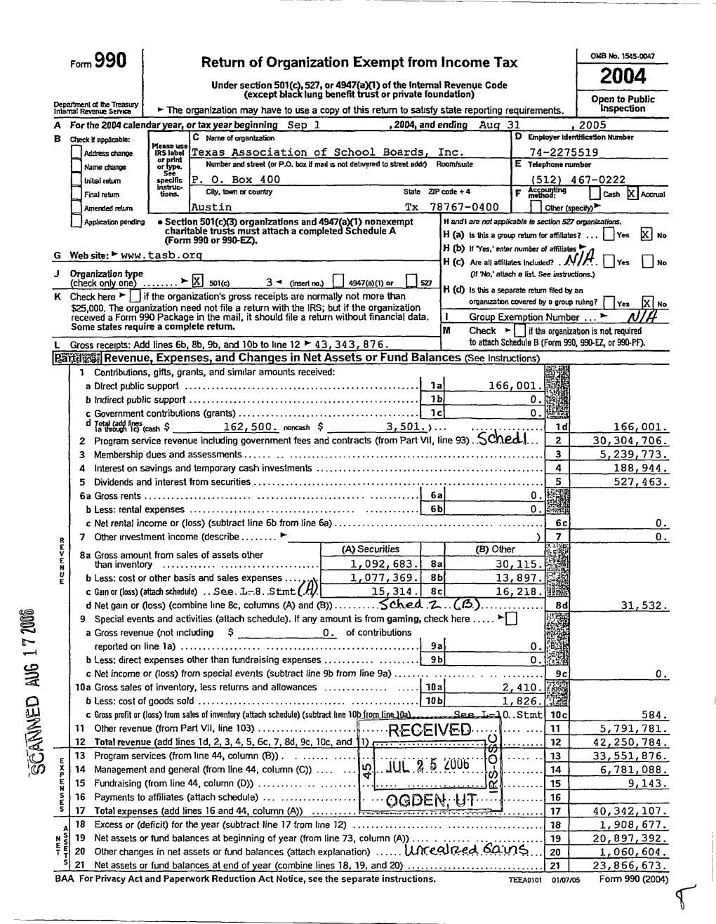 Form 990 Return of Organization Exempt from Income Tax OMB No.1 5-00