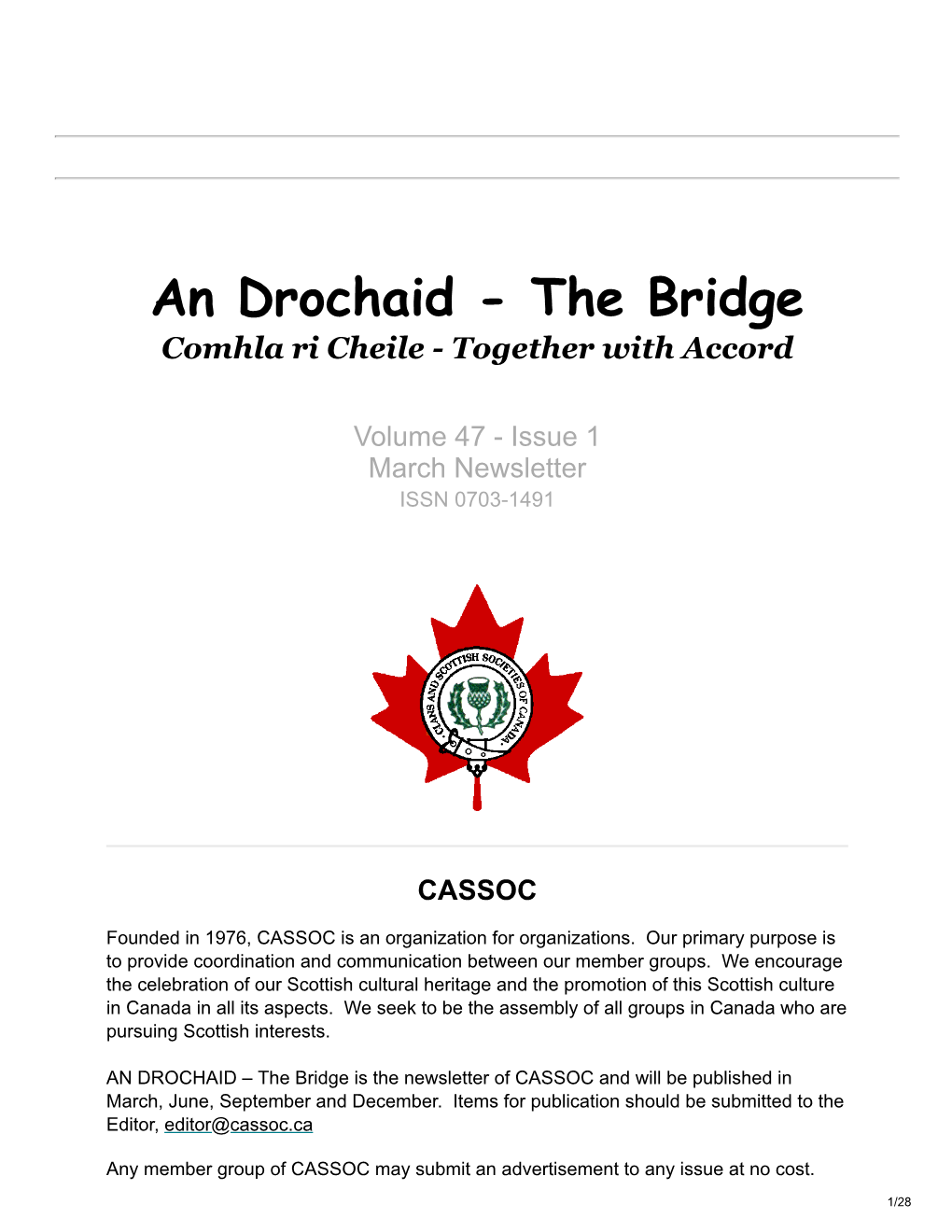 An Drochaid - the Bridge Comhla Ri Cheile - Together with Accord