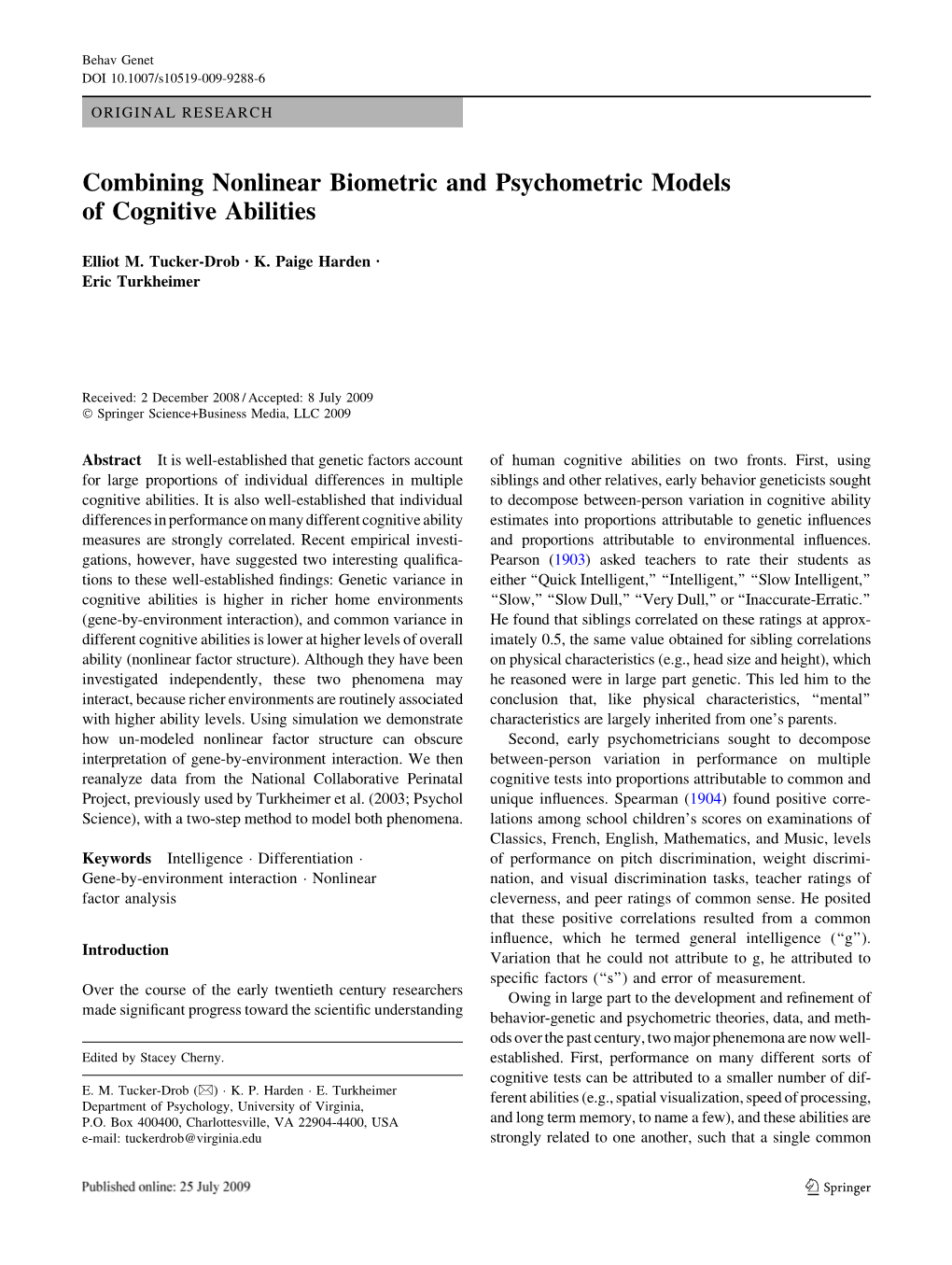 Combining Nonlinear Biometric and Psychometric Models of Cognitive Abilities