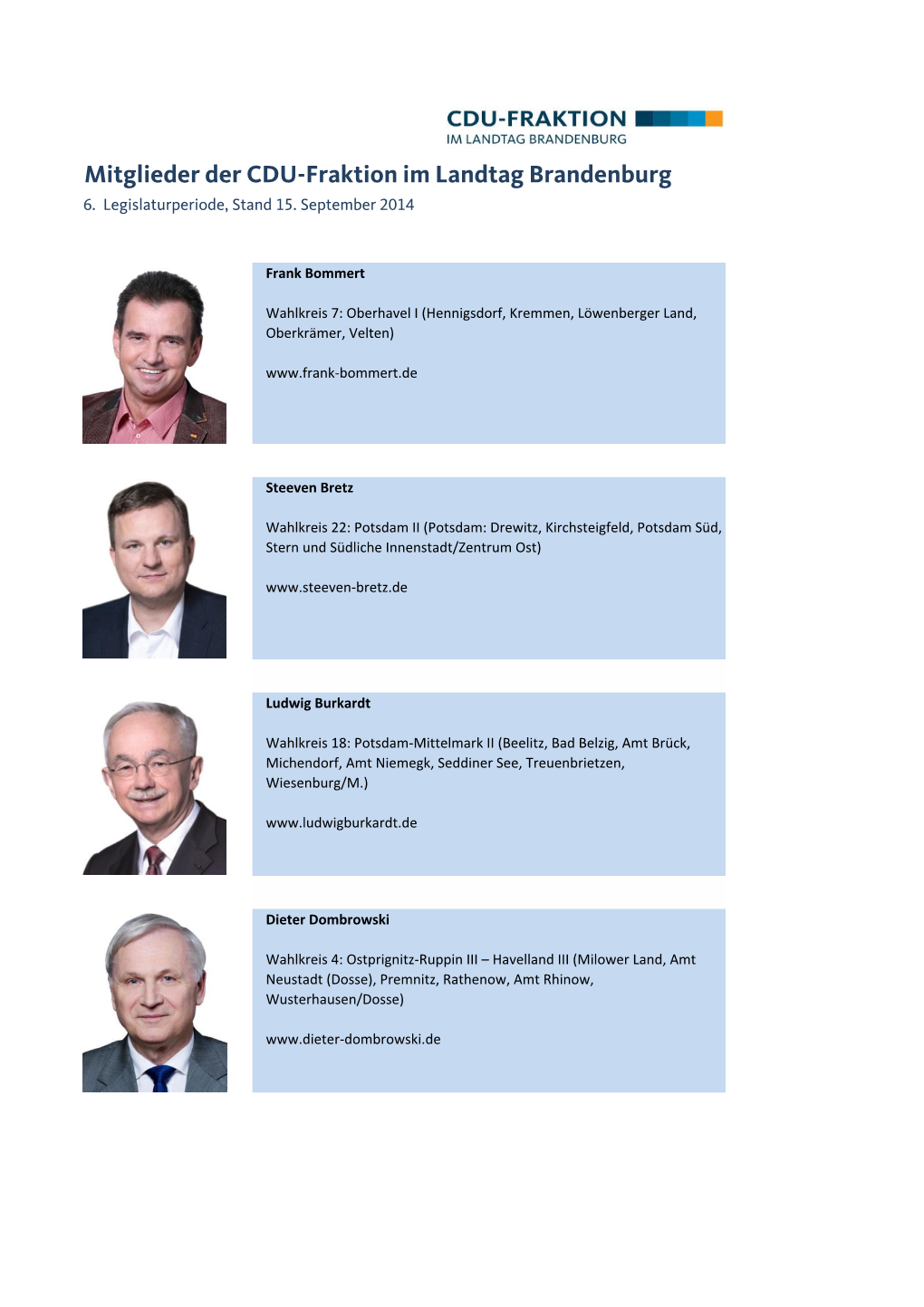 Mitglieder Der CDU Landtagsfraktion