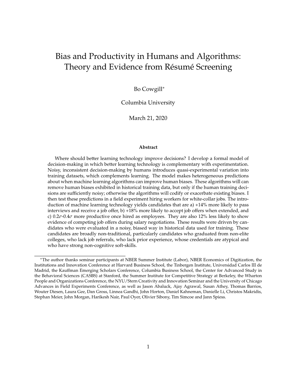 Bias and Productivity in Humans and Algorithms: Theory and Evidence from Résumé Screening