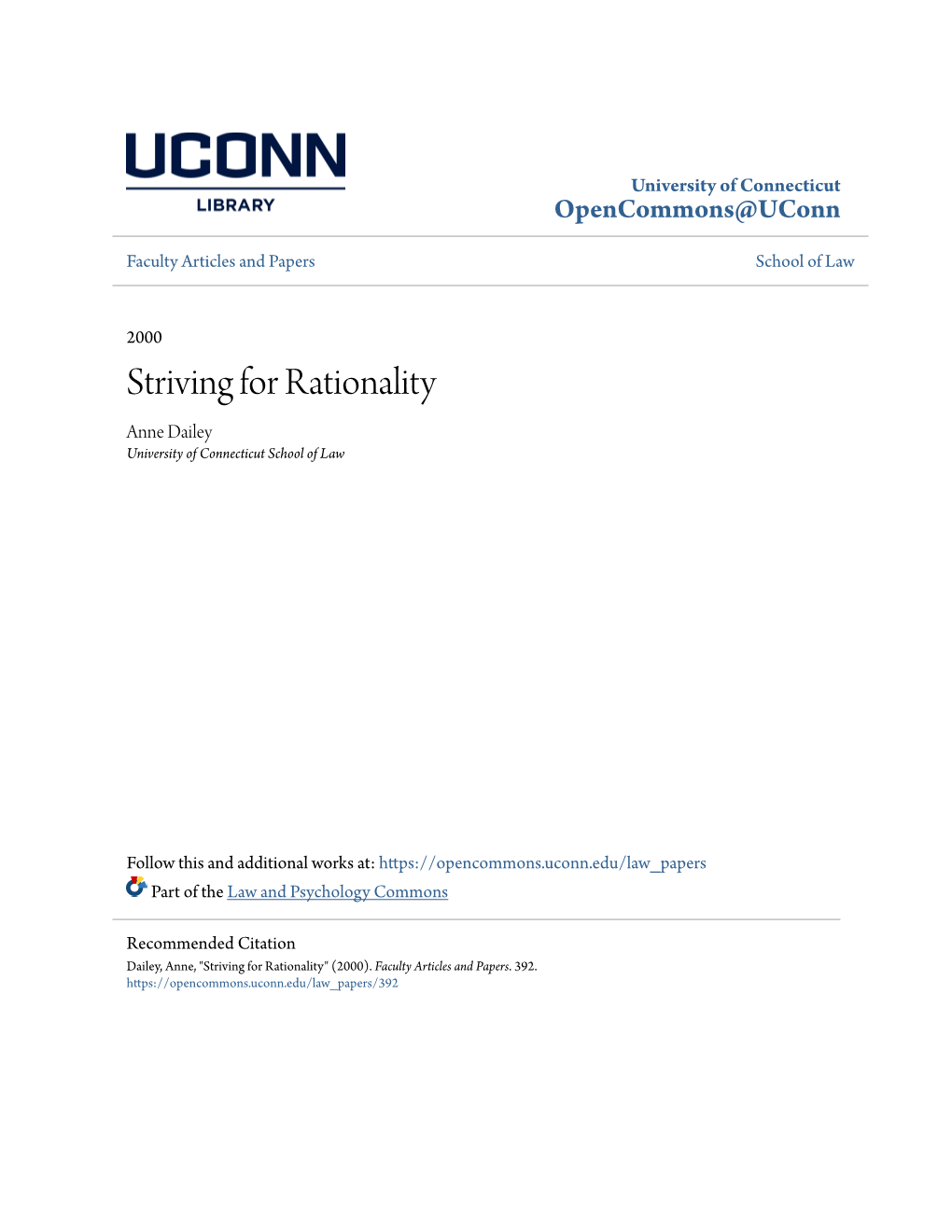 Striving for Rationality Anne Dailey University of Connecticut School of Law