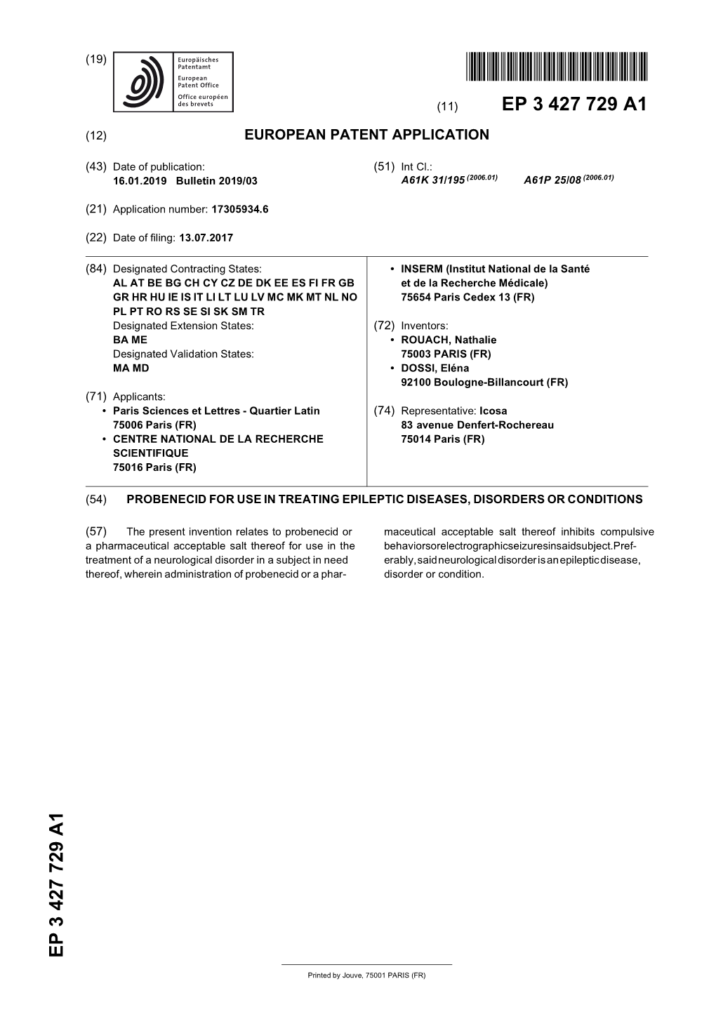 Probenecid for Use in Treating Epileptic Diseases, Disorders Or Conditions