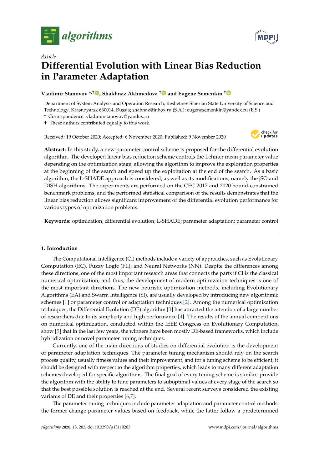 Differential Evolution with Linear Bias Reduction in Parameter Adaptation