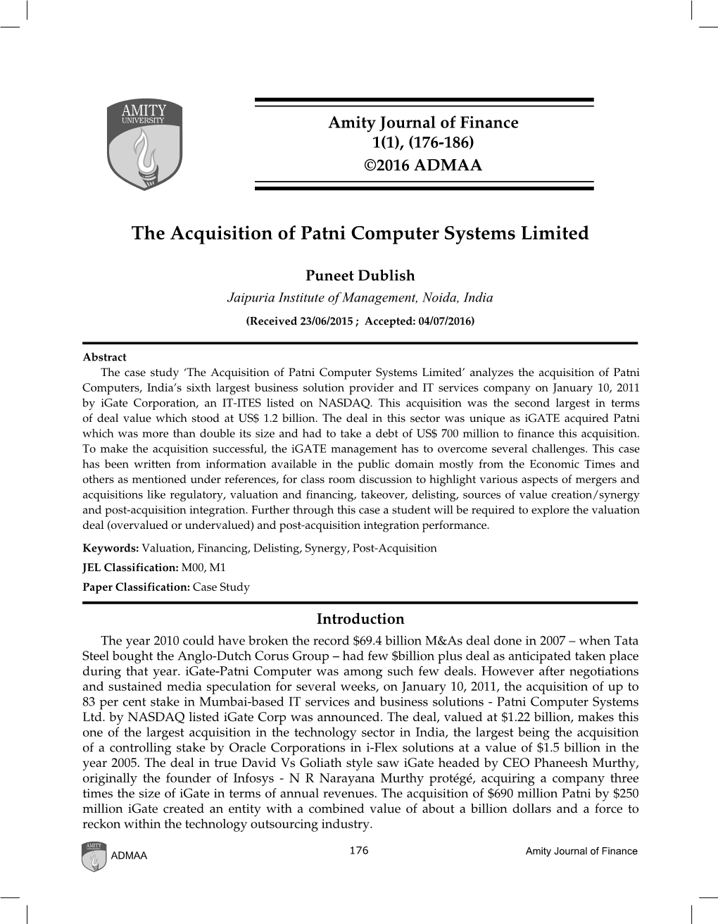 The Acquisition of Patni Computer Systems Limited