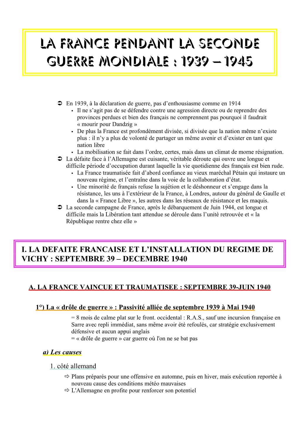 La France Pendant La 2Ème Guerre Mondiale 1939-1945