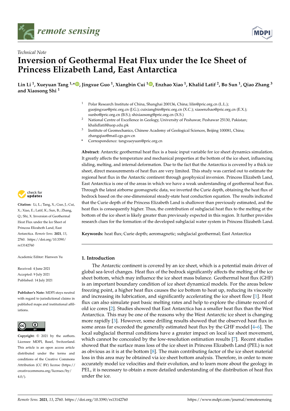 Inversion of Geothermal Heat Flux Under the Ice Sheet of Princess Elizabeth Land, East Antarctica