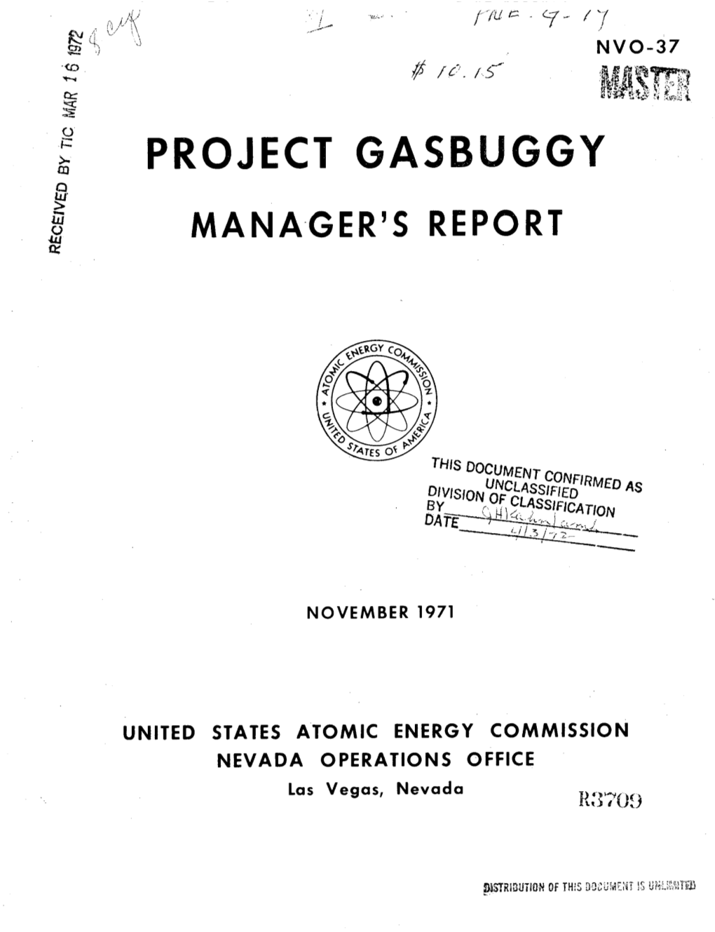 PROJECT GAS Q Y I;7 0 We MANAGER's REPORT