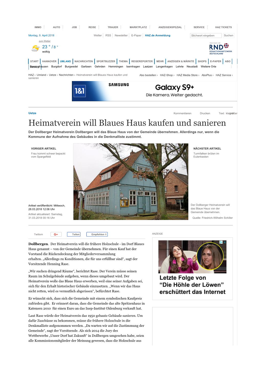 Dollbergen. Heimatverein Will Blaues Haus Von Gemeinde Uetze