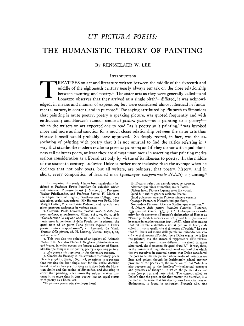 Ut Pictura Poesis: the Humanistic Theory of Painting