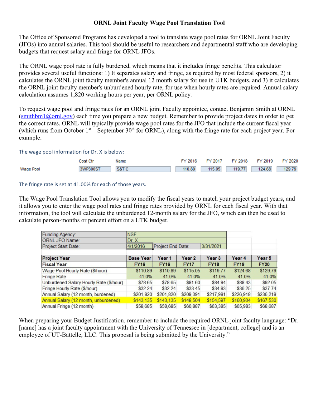 ORNL Joint Faculty Wage Pool Translation Tool