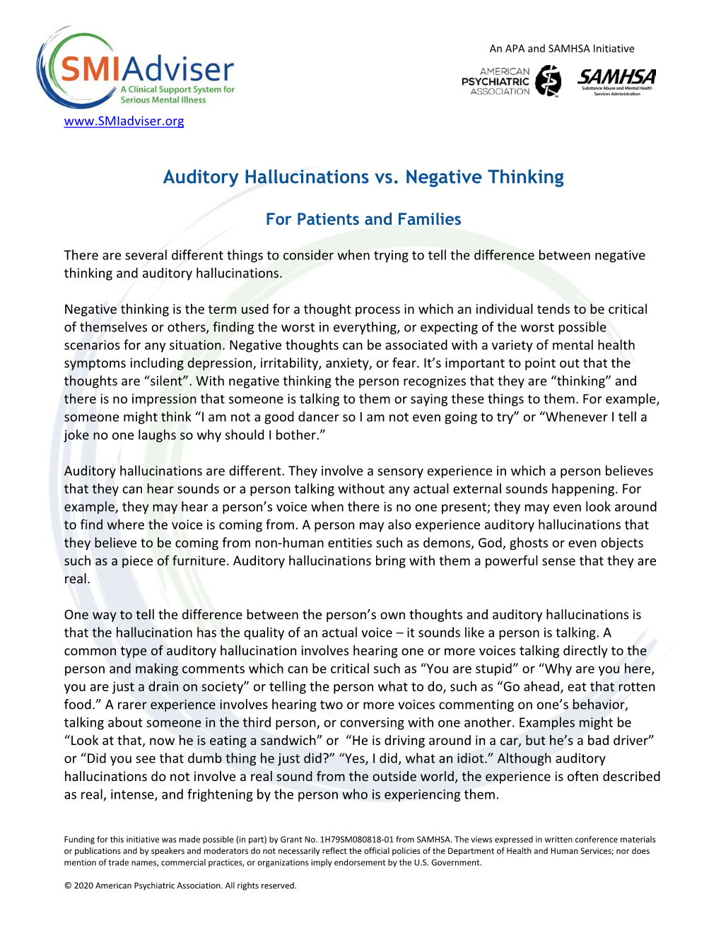 Auditory Hallucinations Vs. Negative Thinking