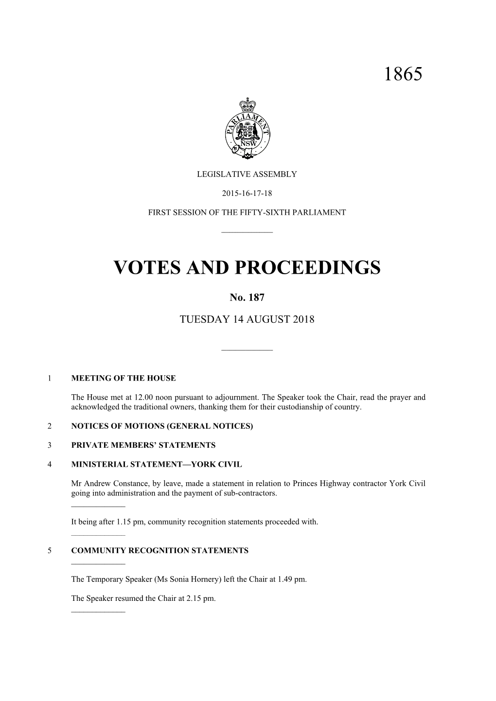 1865 Votes and Proceedings