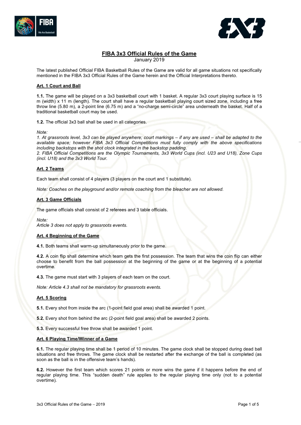 FIBA 3X3 Official Rules of the Game January 2019